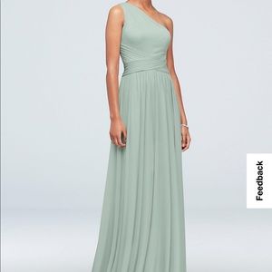 Dusty Sage One-Shoulder Mesh Dress with Full Skirt